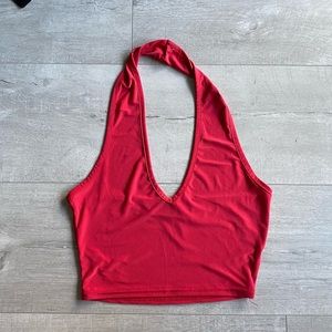 Boohoo Red Cropped Halter Top